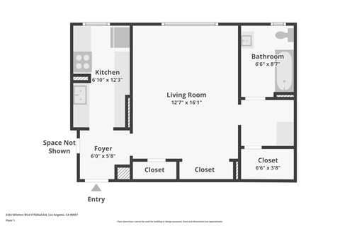 Floor plan for studio, 1 bath, 525 sqft